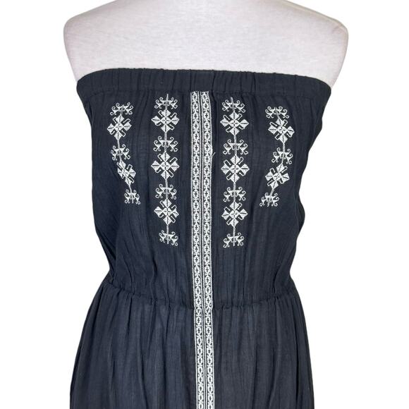 Neiman Marcus NWT Black Knit White Embroidered Strapless Tube Boho Maxi Dress - Picture 3 of 10